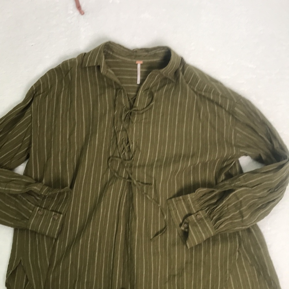 Free People Under The Boardwalk Linen Lace Up Blouse - Picture 2 of 4